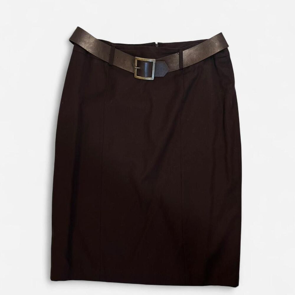 Harve Benard Wool dark brown midi skirt with belt Size 12